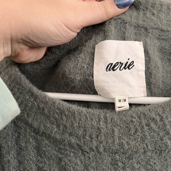 Aerie Super Soft Oversized Cozy Sweater Dusty Sage Green Size M Ribbed‎ Knit - Picture 4 of 5